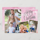 Vrory Kerstmis Modern Pink Waterverf Drie Foto (Voorkant / Achterkant)