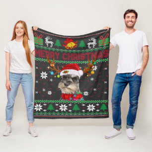 Vrory Kerstmis Ugly Dog Schnauzer Santa Hat Fleece Deken