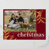 Vrory kerstrode Holly Berry Gold Aangepaste foto Folie Feestdagenkaart (Voorkant)