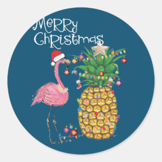 Vrory Kerstroze flamingo kerst Ronde Sticker