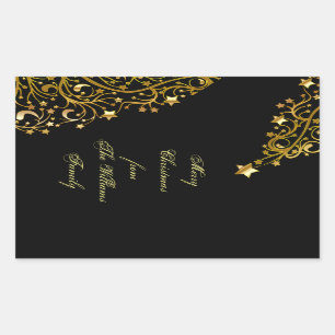Vrory kerststerren Black Gold Shiny Chic Name Rechthoekige Sticker