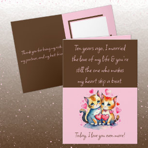 Vrouw 10e Jubileum katten bruin roze Kaart