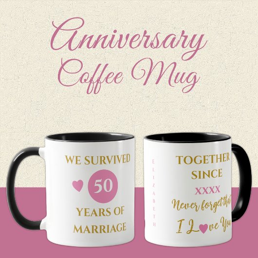 Vrouw 50 jaar huwelijk est jaar roze mok
