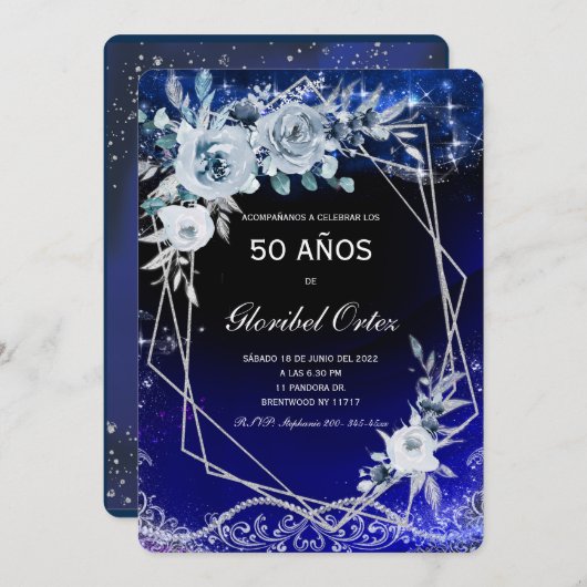 Vrouw 50e Verjaardag Uitnodiging (Voorkant / Achterkant)