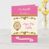 Vrouw 50ste verjaardag we maakte het roze kaart (Gele Bloem)