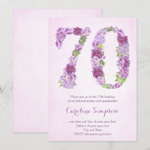 vrouw 70e verjaardag uitnodigingen , lavender nodi