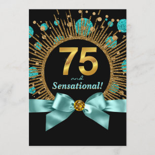 Vrouw 70ste verpartij feest teal blauw en goud kaart