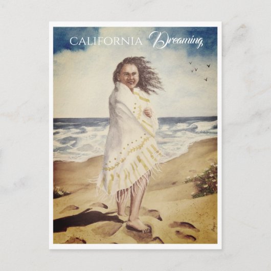 Vrouw aan de strand briefkaart (Voorkant)