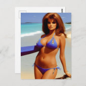 Vrouw aan het Briefkaart van de Beach (Voorkant / Achterkant)