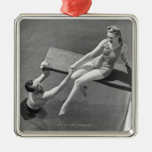 Vrouw aan het duikbord metalen ornament