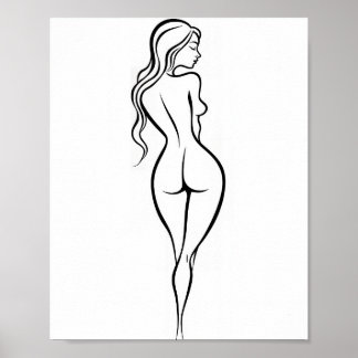 Vrouw Achteraanzicht Minimalistische Lijnkunstsche Poster