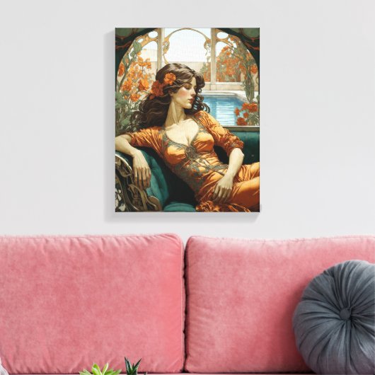 Vrouw achterover leunen - Art Nouveau stijl Canvas Afdruk (Insitu (Woonkamer))