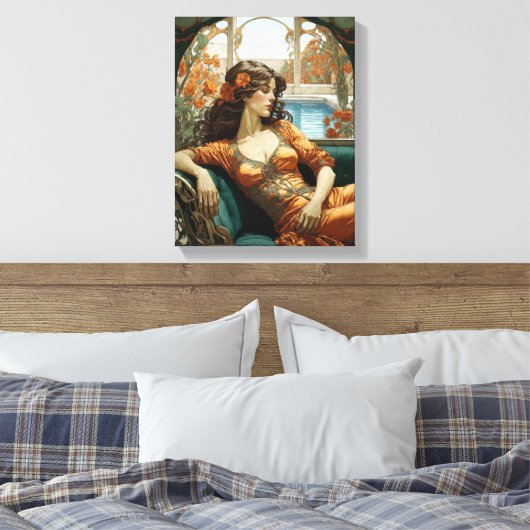 Vrouw achterover leunen - Art Nouveau stijl Canvas Afdruk (Insitu (Slaapkamer))