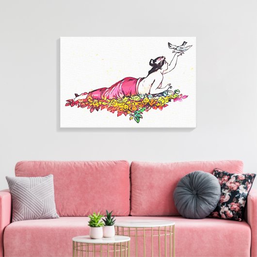 Vrouw achterover leunend canvas afdruk (Insitu (Woonkamer))