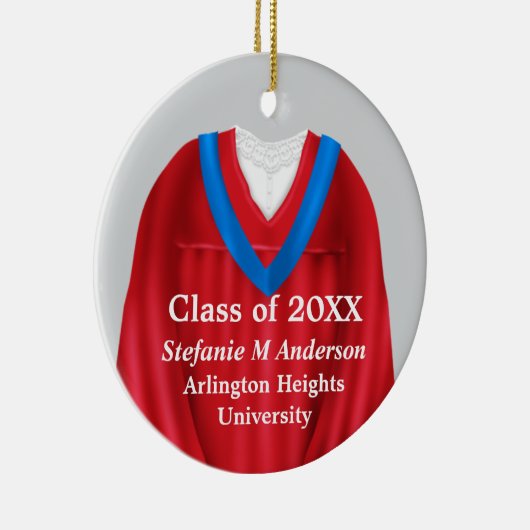 Vrouw Afstudeerder Gown Rood en Blauw Ornament (Rechts)