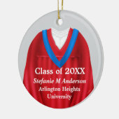 Vrouw Afstudeerder Gown Rood en Blauw Ornament (Links)