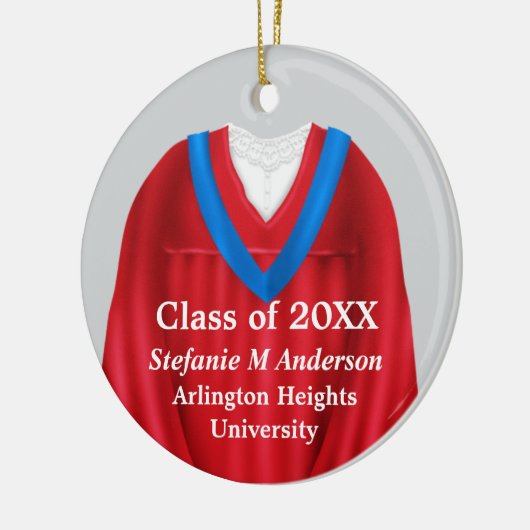 Vrouw Afstudeerder Gown Rood en Blauw Ornament (Links)