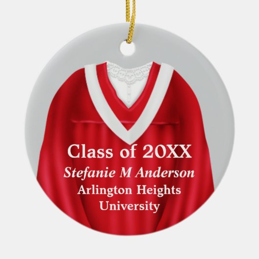 Vrouw Afstudeerder Gown Rood en Wit Ornament (Voorkant)