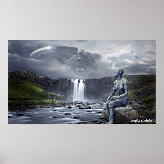 Vrouw Alien en UFO-ruimteschip grafisch Poster (Voorkant)