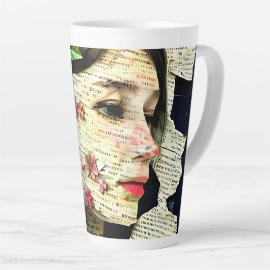  vrouw Art Collage Latte Mok (Rechterhoek)