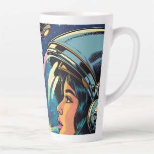 Vrouw astronaut ontmoet buitenaardse alien latte mok