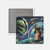 Vrouw astronaut ontmoet buitenaardse alien magneet (Voorkant / Achterkant)