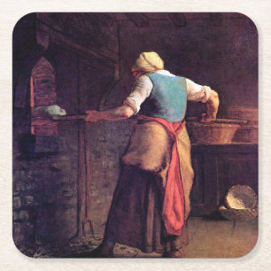 Vrouw Baking Bread, Jean-Francois Millet Vierkante Kartonnen Onderzetter