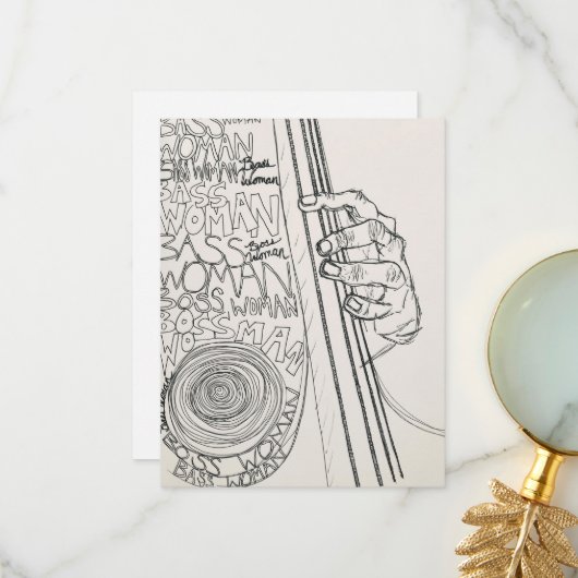 Vrouw Bass Player Kaart (Voorkant / Achterkant in situ)