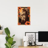 Vrouw Belly Dancer met Red Flowers Poster (Thuiskantoor)