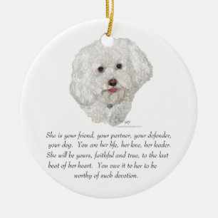 Vrouw Bichon Frise Keepomwille Keramisch Ornament