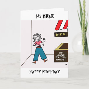 Vrouw bij Bar IOU Tekening - BF4E Happy Birthday Kaart
