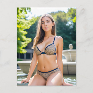 Vrouw bij de fontein briefkaart