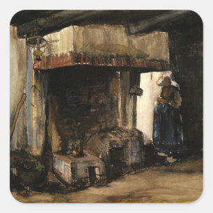 Vrouw bij een haard van Vincent van Gogh Vierkante Sticker