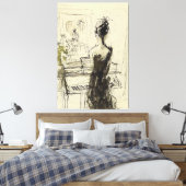 Vrouw bij Piano Sketch - Canvas Afdruk (Insitu (Slaapkamer))