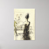 Vrouw bij Piano Sketch - Canvas Afdruk (Voorkant)
