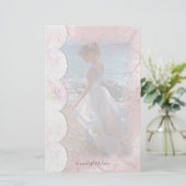 Vrouw bij Strand Faux Lace Briefpapier (Staand voorkant)