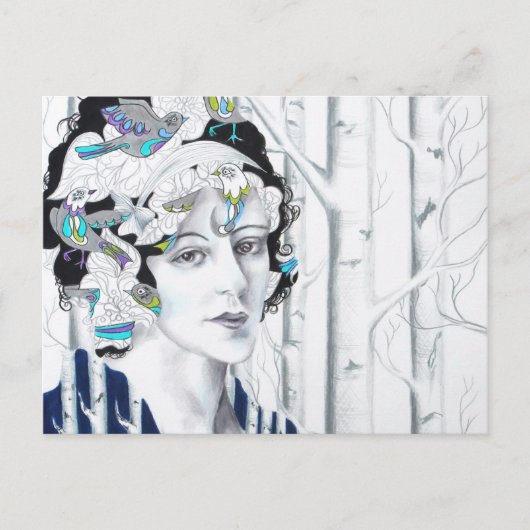  vrouw Birch Trees Briefkaart (Voorkant)