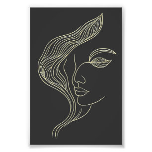 Vrouw blad elegante lijntekening profiel foto afdruk