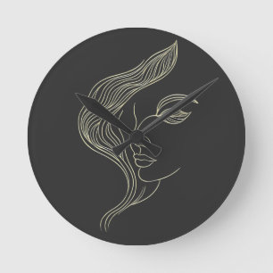 Vrouw blad elegante lijntekening profiel ronde klok