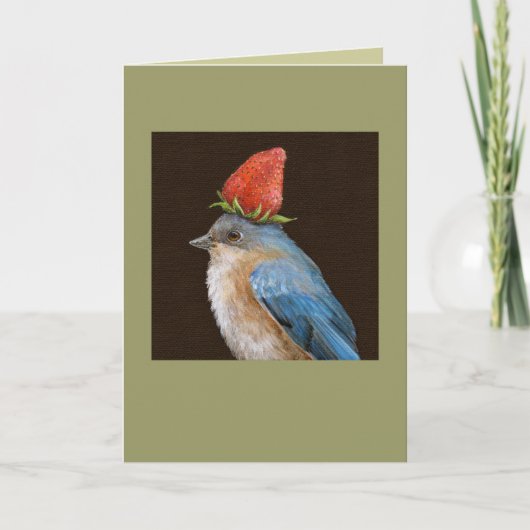 vrouw blauwvogel met aardbeienkaart kaart (Voorkant)