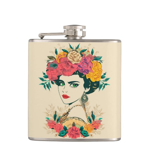 Vrouw bloem heupfles (Voorkant)