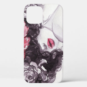 Vrouw Bloemen, Mode Waterverf Achtergrond. iPhone 12 Hoesje