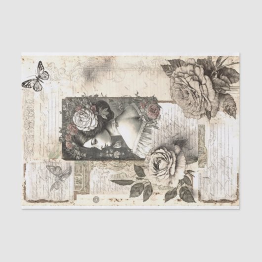 Vrouw Bloemen Motief Decoupage Tissuepapier (Voorkant)