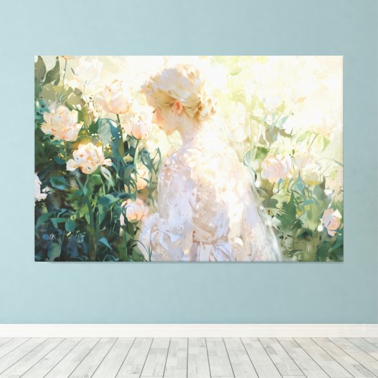 *~* Vrouw Bloemen Struik TV2 Stretched Canvas Prin (Insitu (Houten vloer))