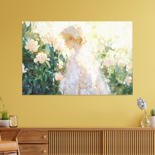 *~* Vrouw Bloemen Struik TV2 Stretched Canvas Prin (Insitu (Woonkamer))