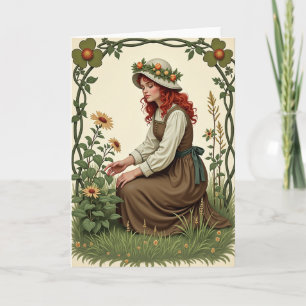 Vrouw Bloemige Schoonheid Scene Kaart