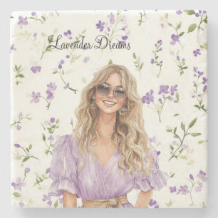 Vrouw Blond Lavendel Jurk Dromen Bloem Stenen Onderzetter