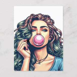 Vrouw Blowing Bubble gum bubble art Briefkaart