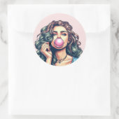 Vrouw Blowing Bubble gum bubble art Ronde Sticker (Tas)