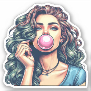 Vrouw Blowing Bubble gum bubble art Sticker